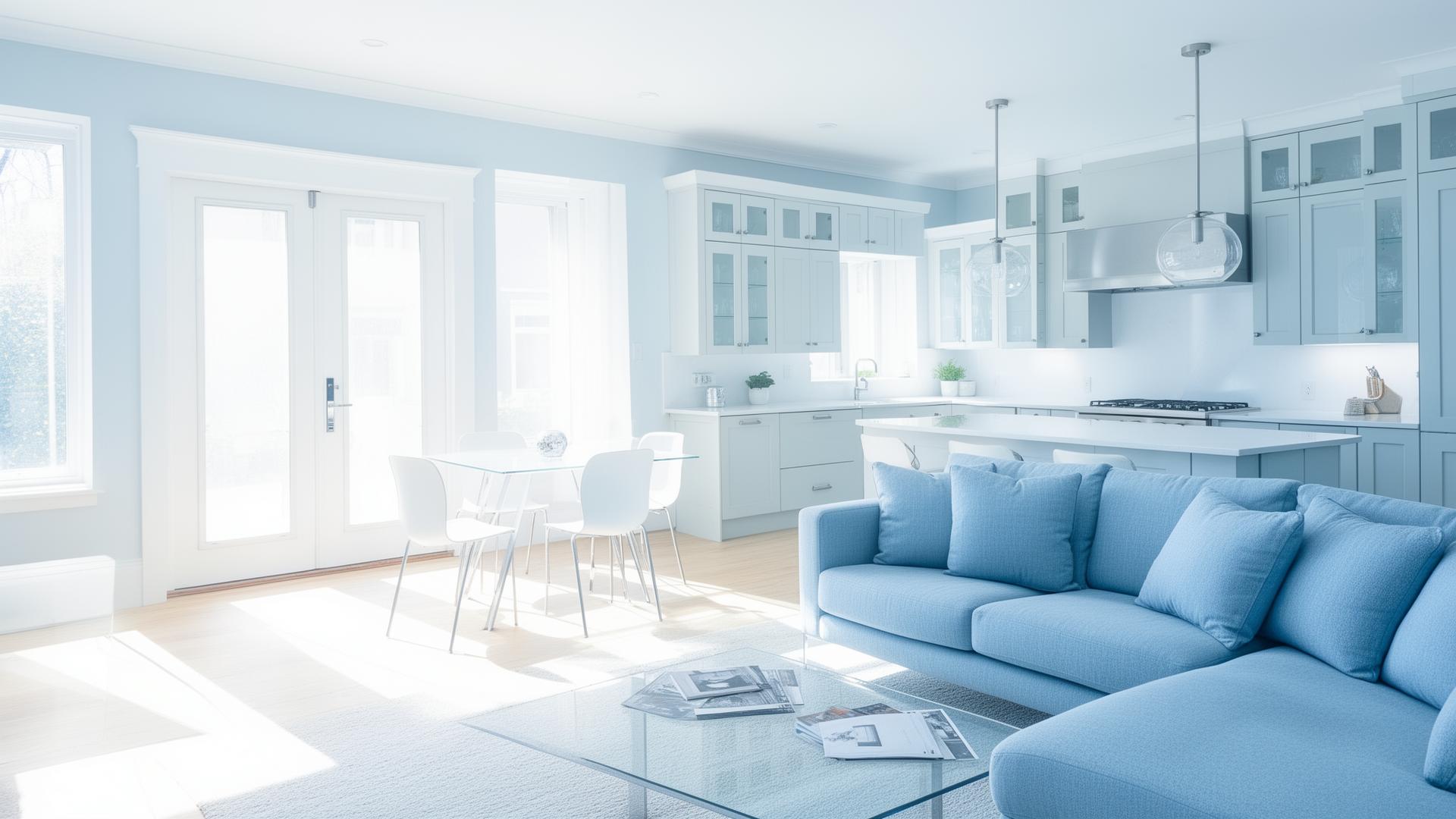 Sparkling clean modern living room and kitchen after professional cleaning in Chatsworth, CA